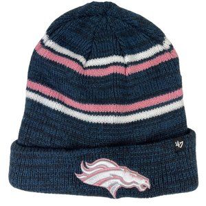 Denver Broncos NFL '47 Brand  Marled Stripe Knit Beanie Hat Cap Blue Pink